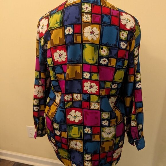 VINTAGE Jordan Blouse black pink blue white size Large EUC - Picture 3 of 7